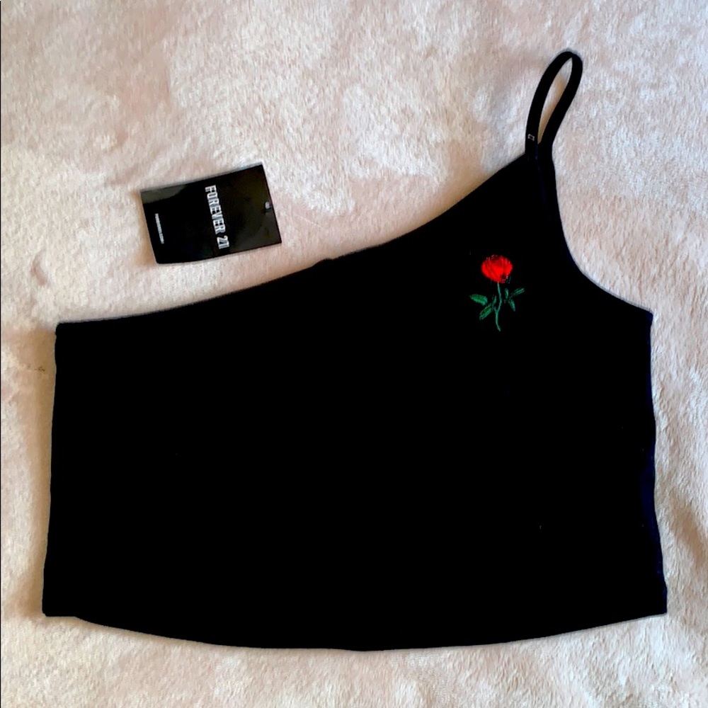 One-shoulder Rose Logo Crop Tank